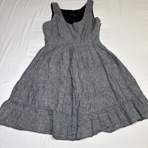 Cynthia Rowley 100% Linen Boho Dress Sz 8 Gray Sleeveless Coastal Ruffle Hem EUC